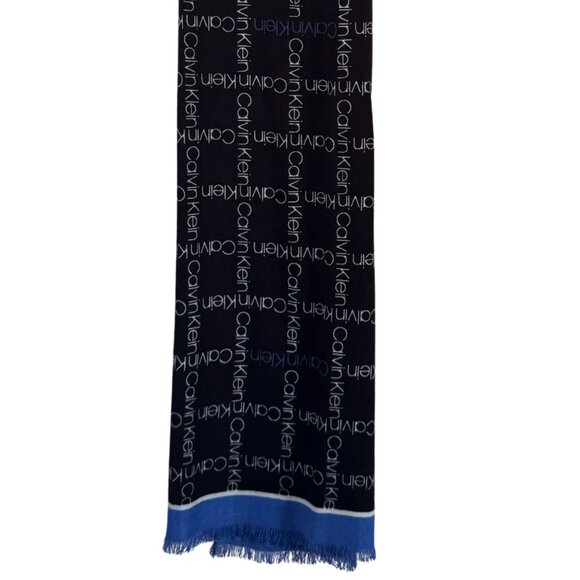 Calvin Klein Black Scarf with Allover Logo in White & Blue - Picture 7 of 7